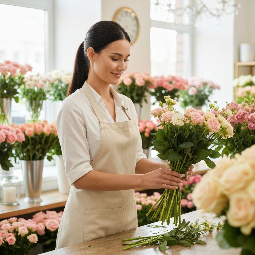 Florist arranging flowers in our studio