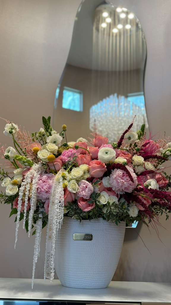 Blush Roses, delicate Peonies with white Ranunculus — view 1