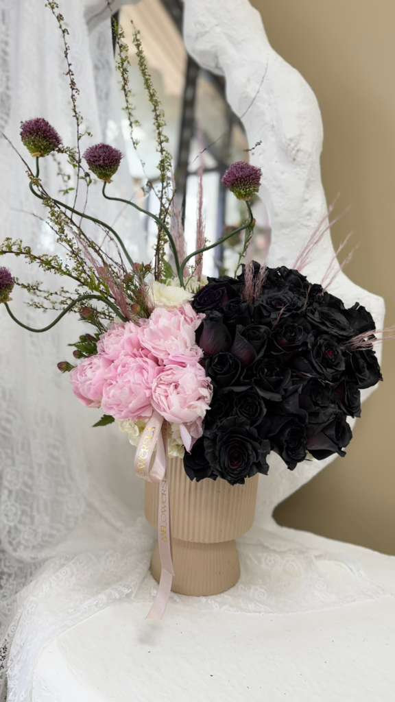 Pink and black roses — view 1