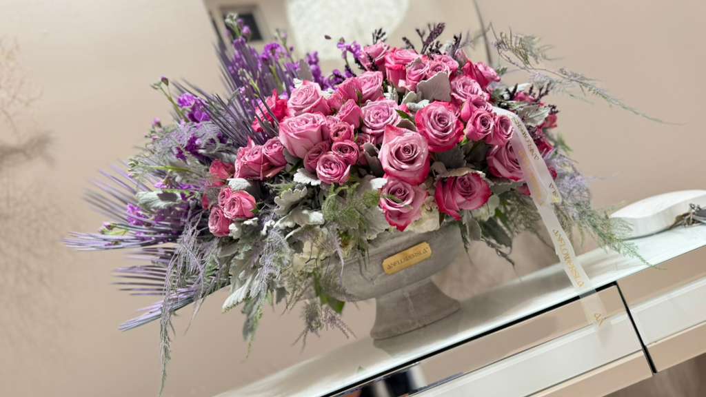 Pink and purple Roses Arrangement — view 1