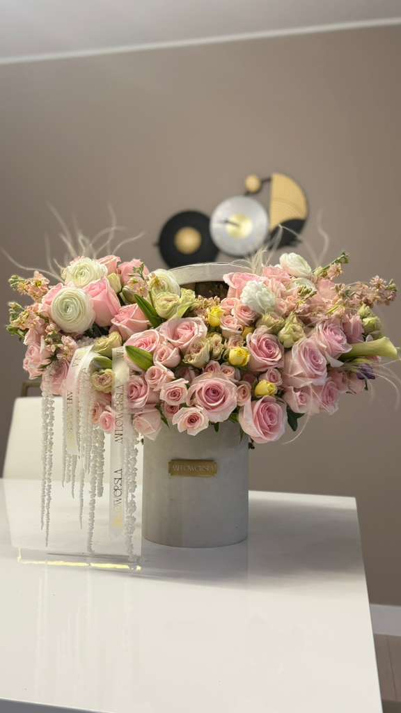 Pink Roses with white Amaranthus — view 1