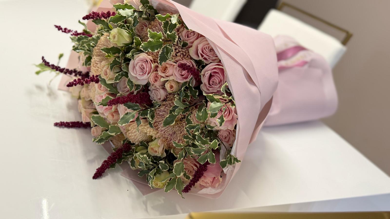 Roses with Amaranthus — view 1